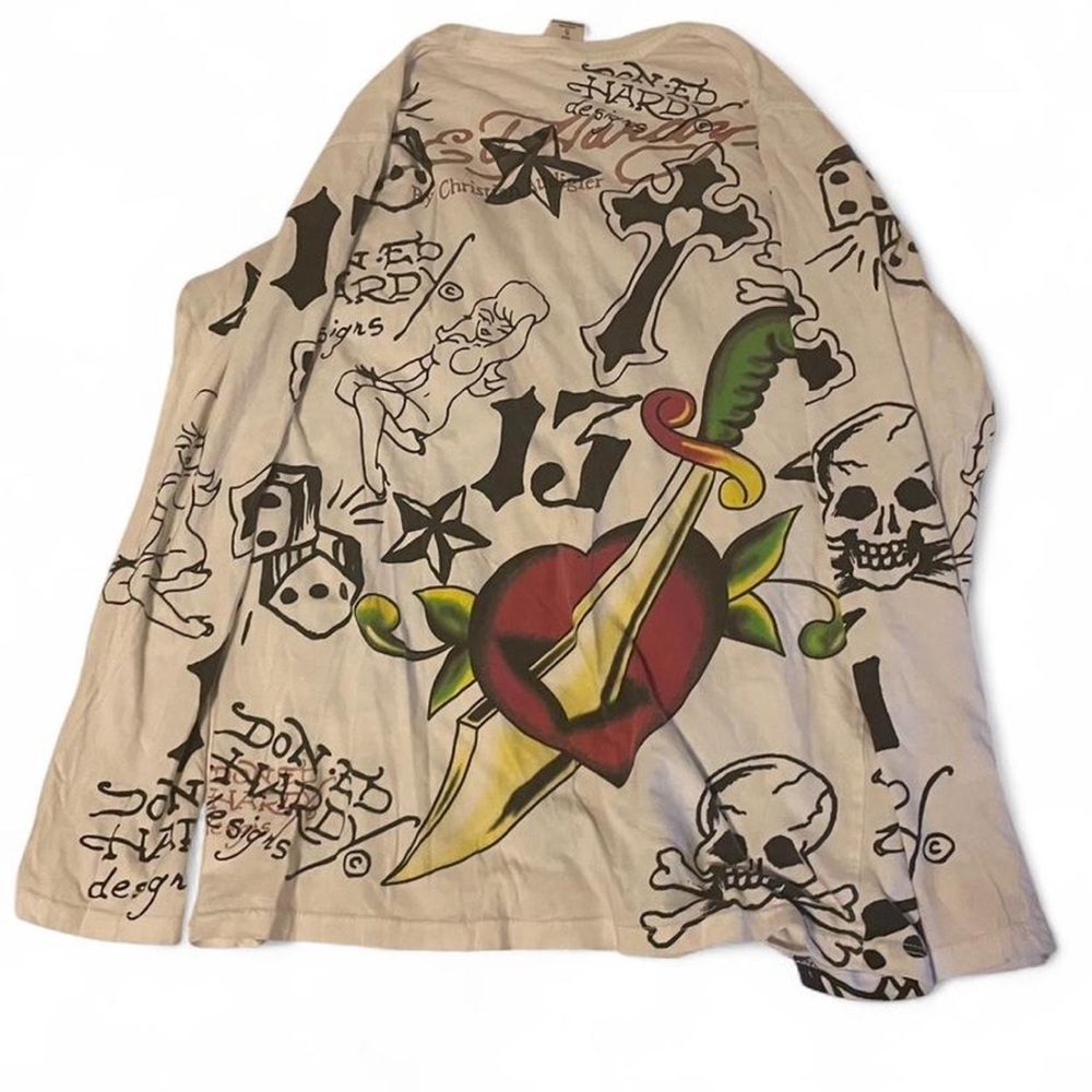 Ed Hardy White Tee with Graphic Design - Picture 2 of 3